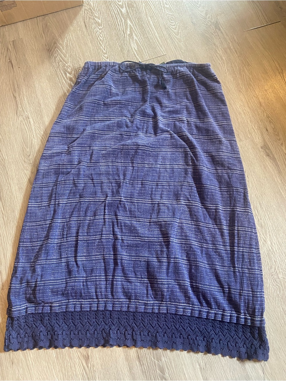 Eddie Bauer Purple Striped Knit Midi Skirt with Lace Hem